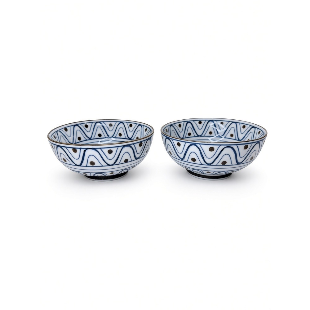 Victoria Hagan Perfect Pieces Blue White Wave Pattern Ceramic Bowls Set of 2